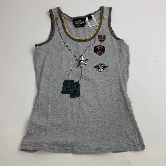 Harley Davidson Tank top Size Small Gray Dog Tags design Ruffle collar - Picture 1 of 7